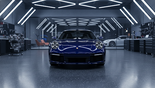 Modern luxury sports car in a premium workshop