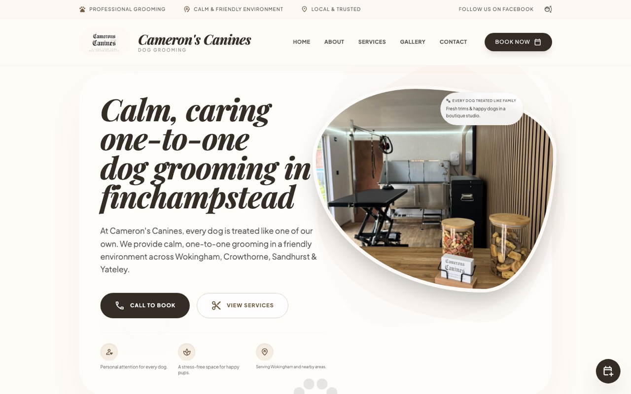 Cameron's Canines, Dog Grooming · Finchampstead website design