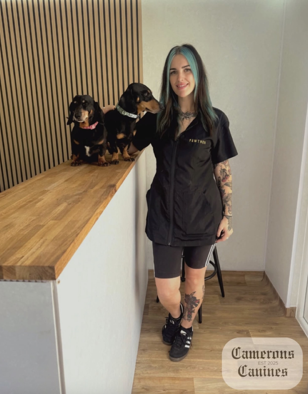 Shona with two dogs at Cameron's Canines