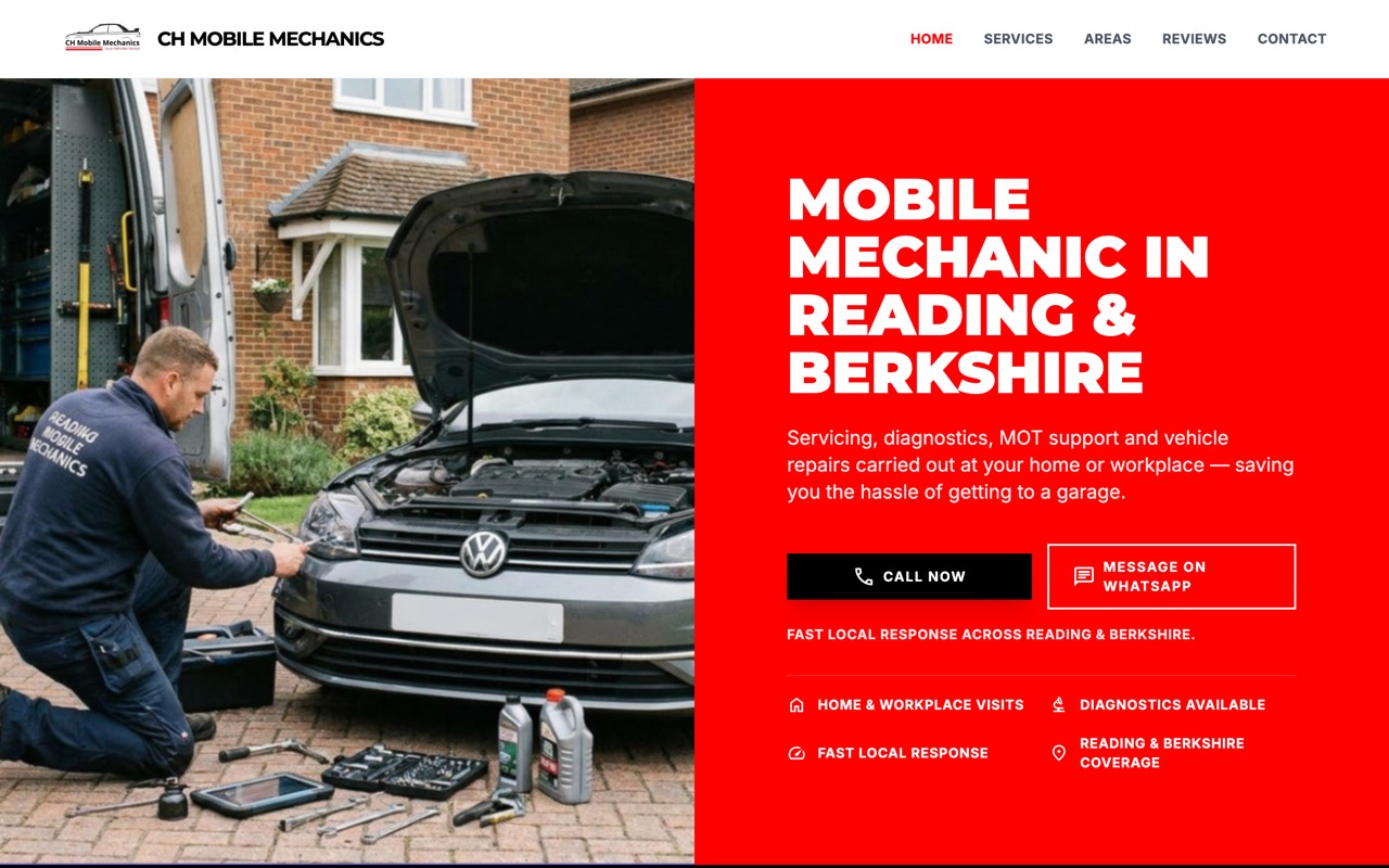 C.H Mobile Mechanics, Mobile Mechanic · Reading website design