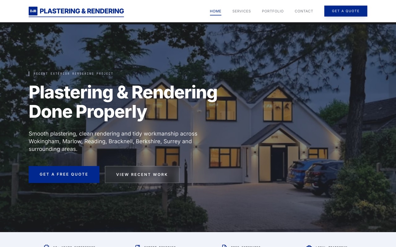 DJB Plastering, Plastering & Rendering website design