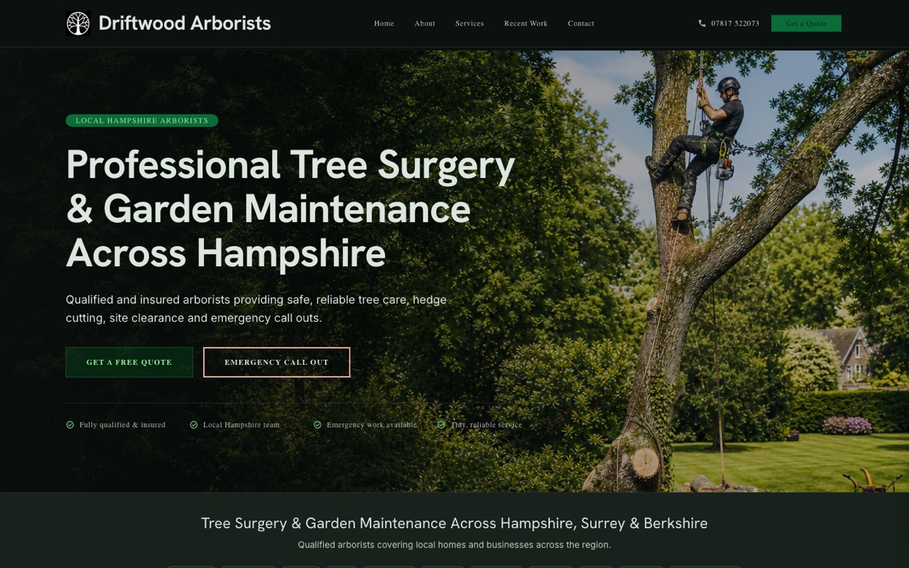 Driftwood Arborists, Tree Surgery · Hampshire website design