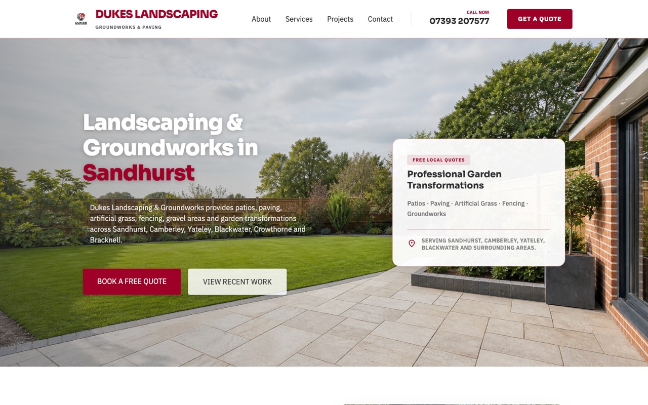 Dukes Landscaping, Groundworks · Sandhurst website design
