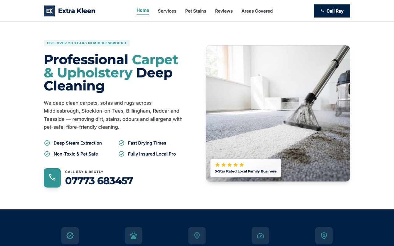 Extra Kleen, Carpet & Upholstery Cleaning website design