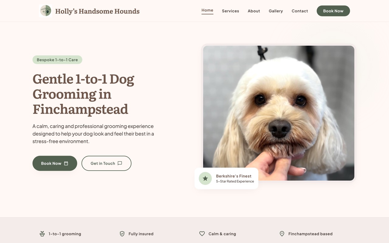 Holly's Handsome Hounds, Dog Grooming · Finchampstead website design