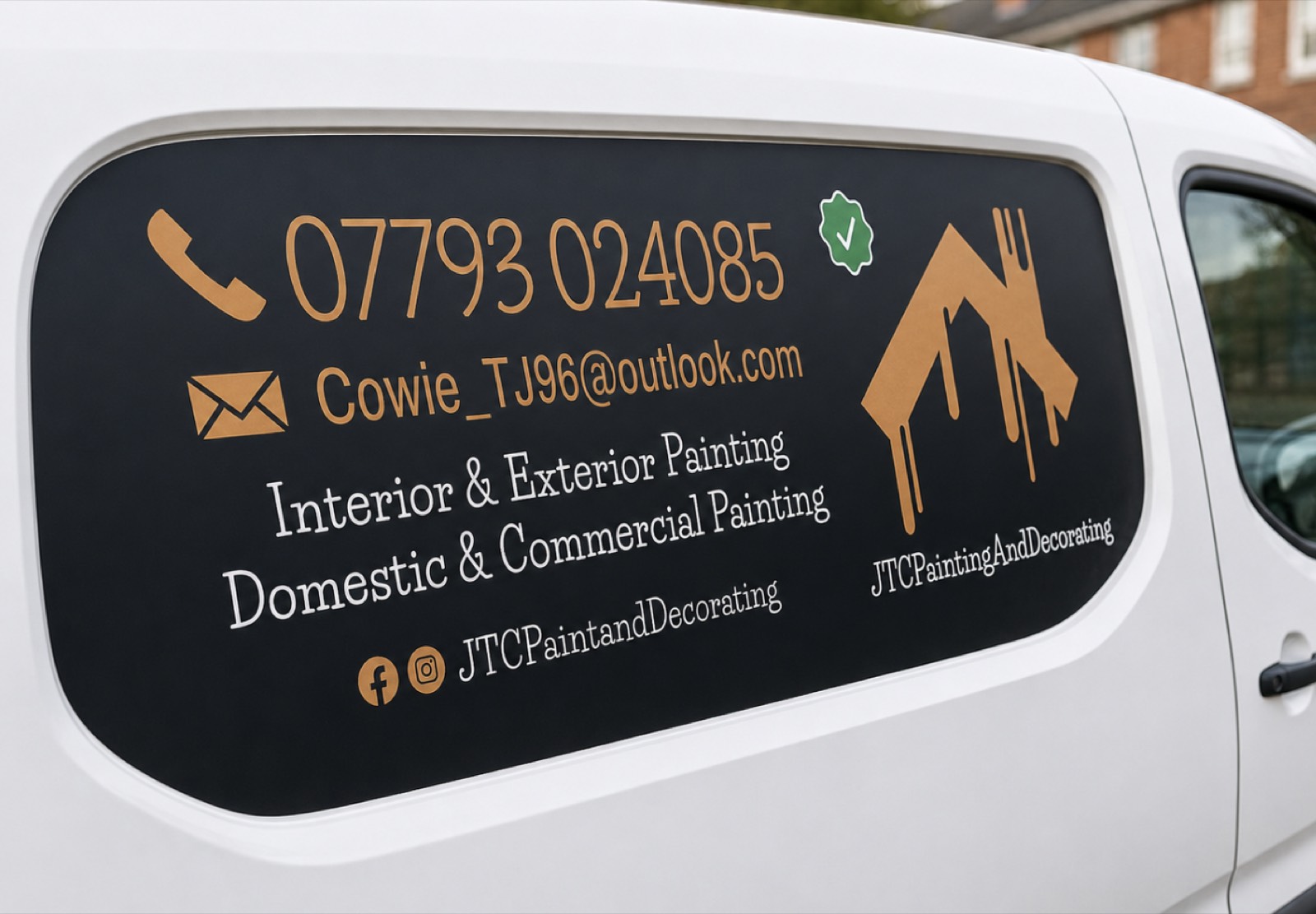 JTC Painting and Decorating branded van with phone number and services signwriting