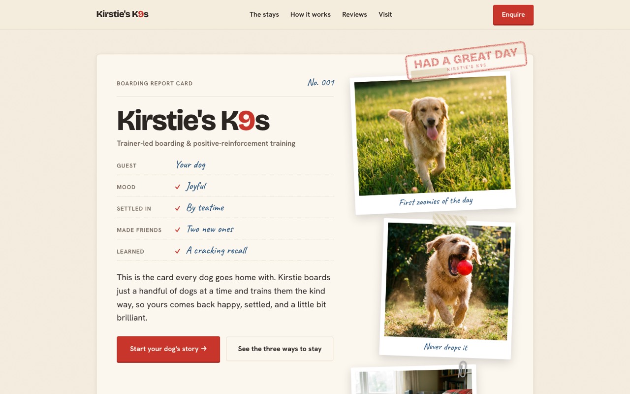 Kirstie's K9s, Dog Boarding & Training website design