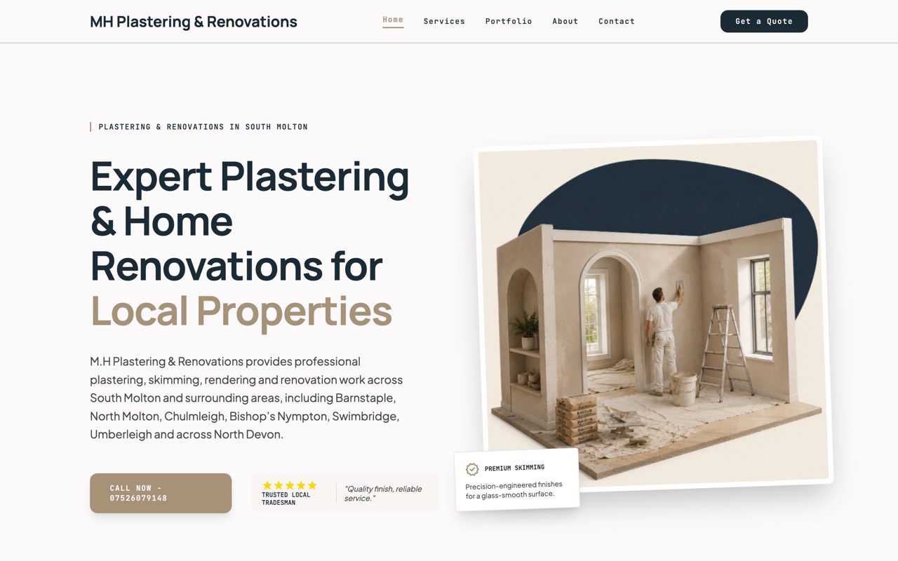 MH Plastering, Plastering & Renovations website design