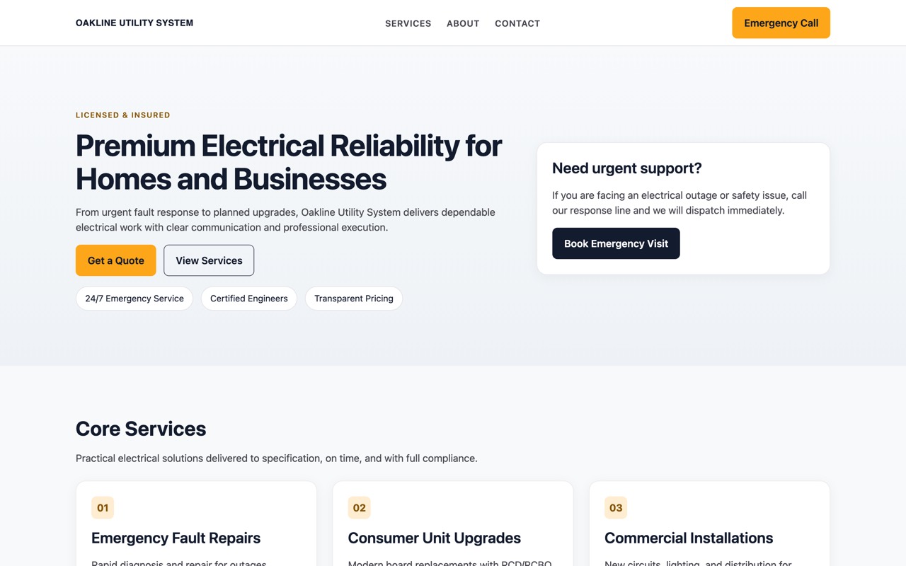 Oakline Electrical, Electrical · Homes & Business website design
