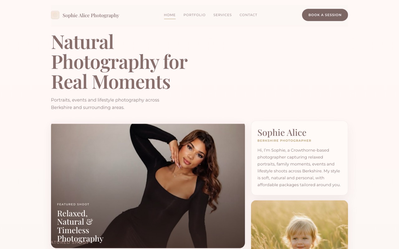 Sophie Alice, Photography · Berkshire website design