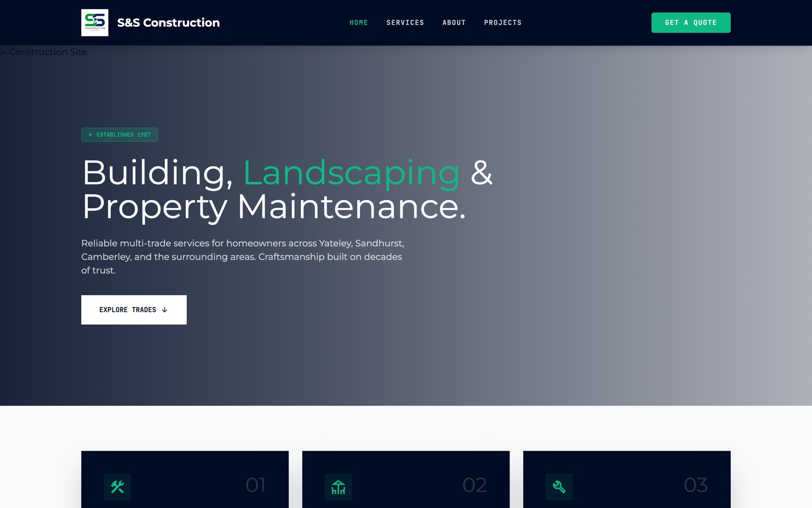 S&S Construction, Construction · Berkshire website design