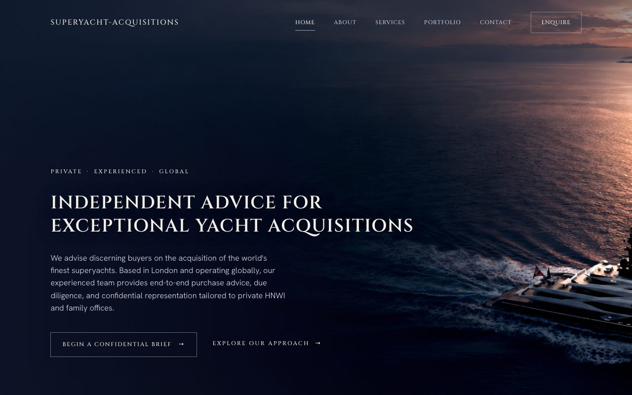 Superyacht Acquisitions, Superyacht Acquisition · London website design