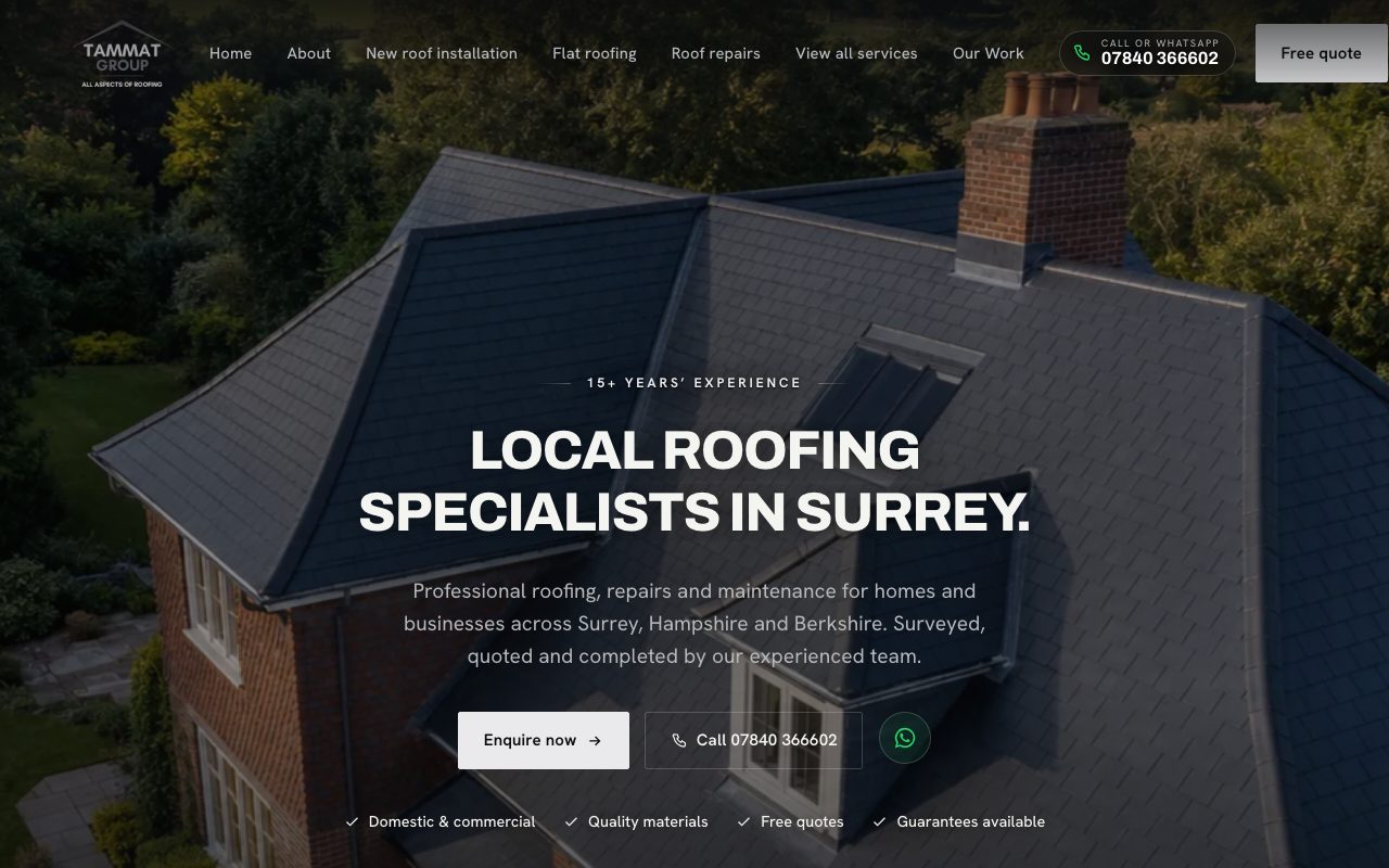 Tammat Group, Roofing · Surrey website design