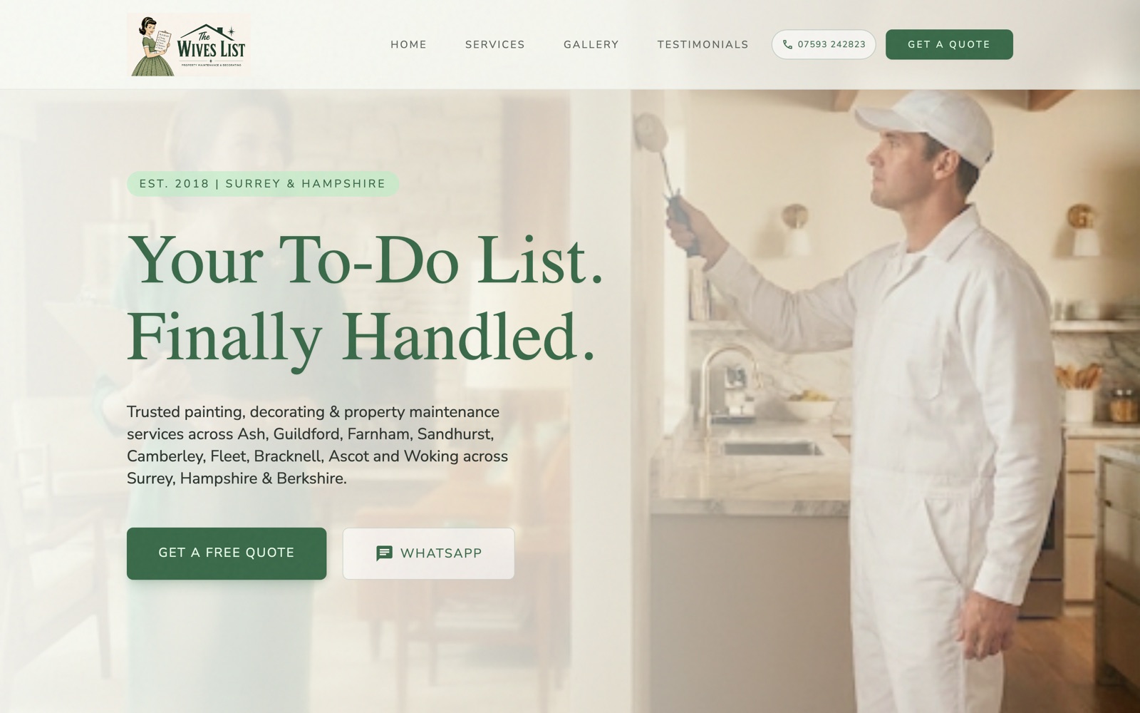 The Wives List, Property Care · Surrey & Hants website design