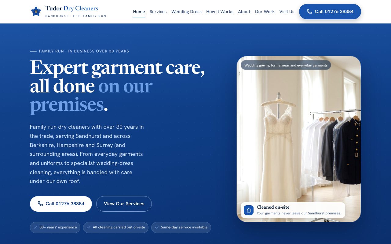 Tudor Dry Cleaners, Dry Cleaning · Sandhurst website design